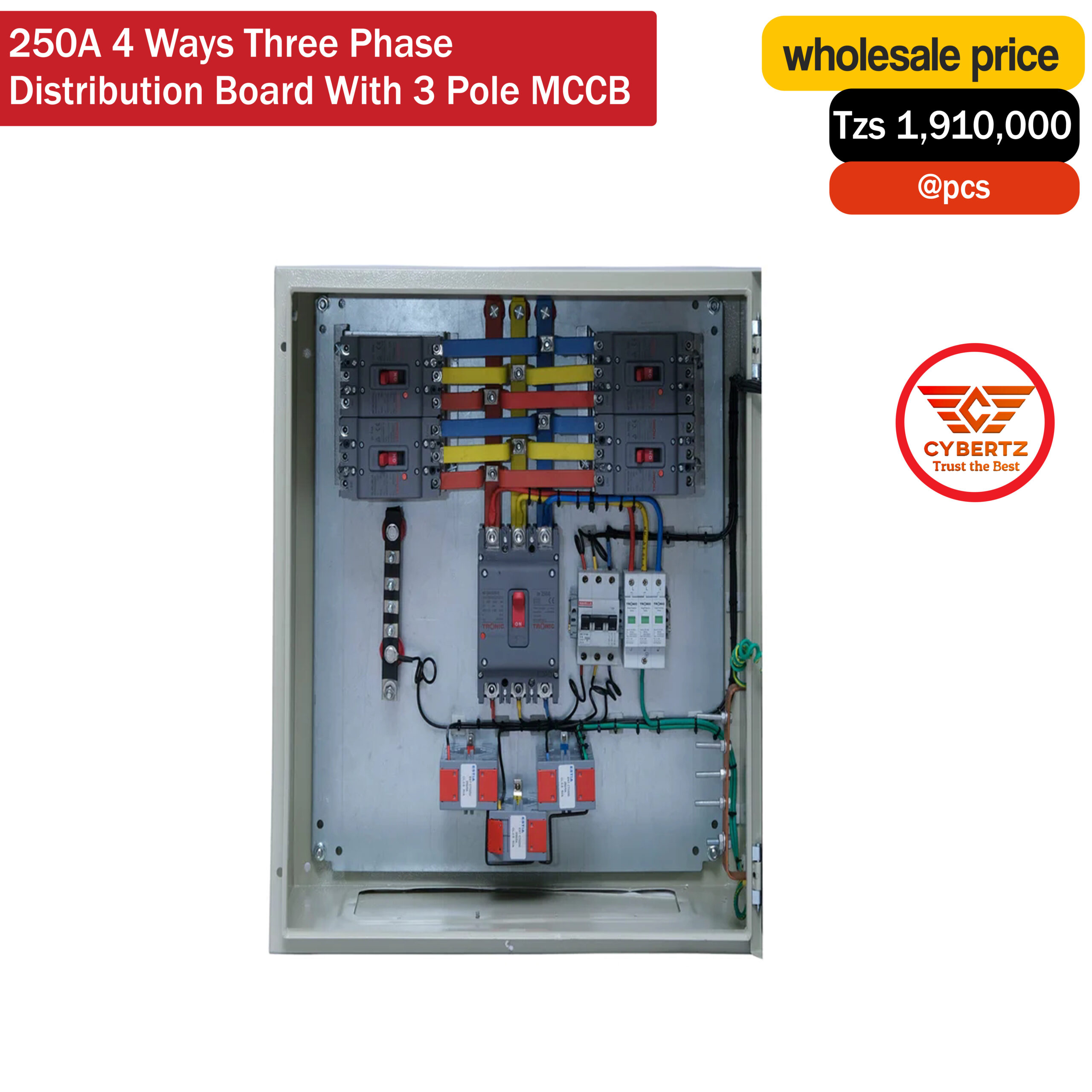 250A 4 Ways Three Phase Distribution Board With 3 Pole MCCB – Cybertz ...